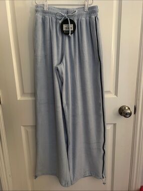 White Fox Boutique Light Blue Plush Track Pants with Contrast Trim